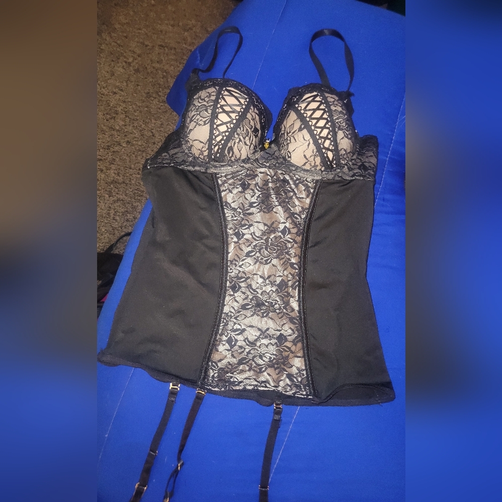 Daisy Fuentes Black and Nude Lace Bustier